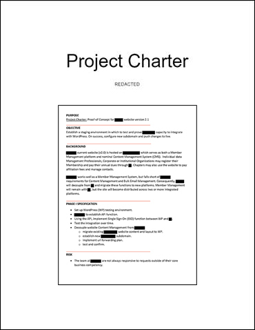 Project Charter - Identity Redacted
