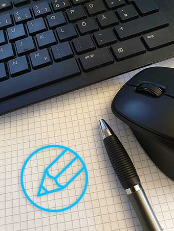 Stock photograph of a keyboard, mouse and logo.